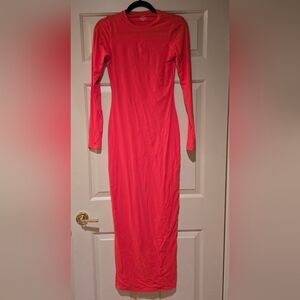 Skims Fits Everybody Long Sleeve Crewneck Maxi Dress in Poppy